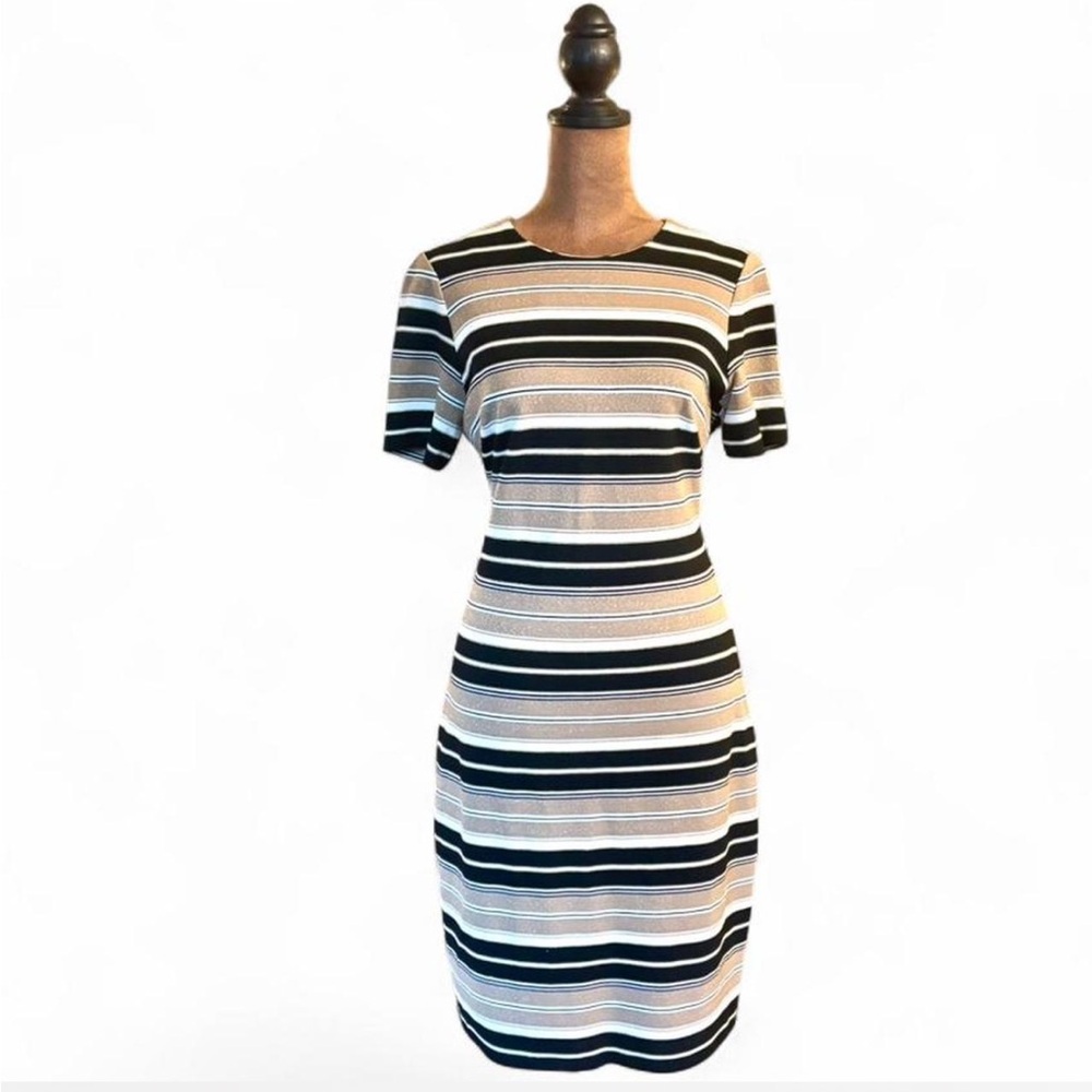 Tommy Hilfiger size small bodycon striped metallic gold dress preppy old money